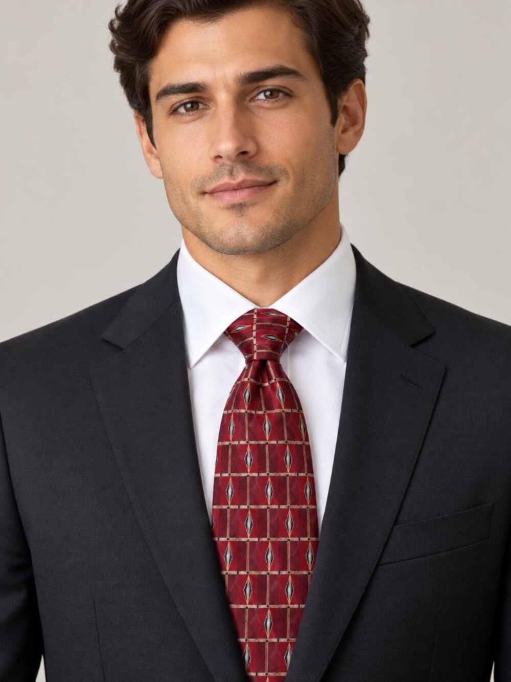 Machado by Jorge Machado Burgundy Geometric Wide Necktie 4"